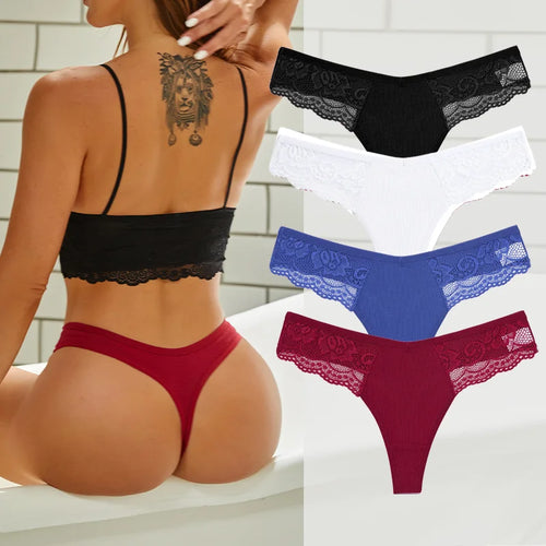 4PCS Cotton G-string Women Lingerie Sexy Lace Panties Thongs Femme