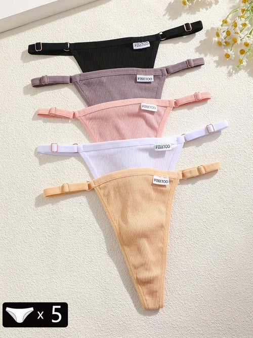5Pcs Women's Cotton Adjustable Waist Panties Sexy Thongs G-String
