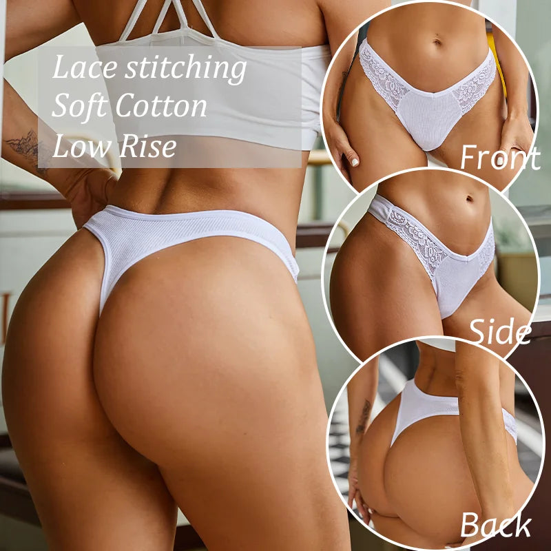 4PCS Cotton G-string Women Lingerie Sexy Lace Panties Thongs Femme