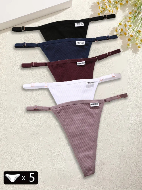 5Pcs Women's Cotton Adjustable Waist Panties Sexy Thongs G-String