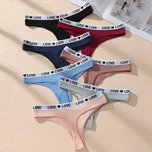 7Pcs/Set Women Thongs Cotton Panties Striped Underwear Sexy Underpants