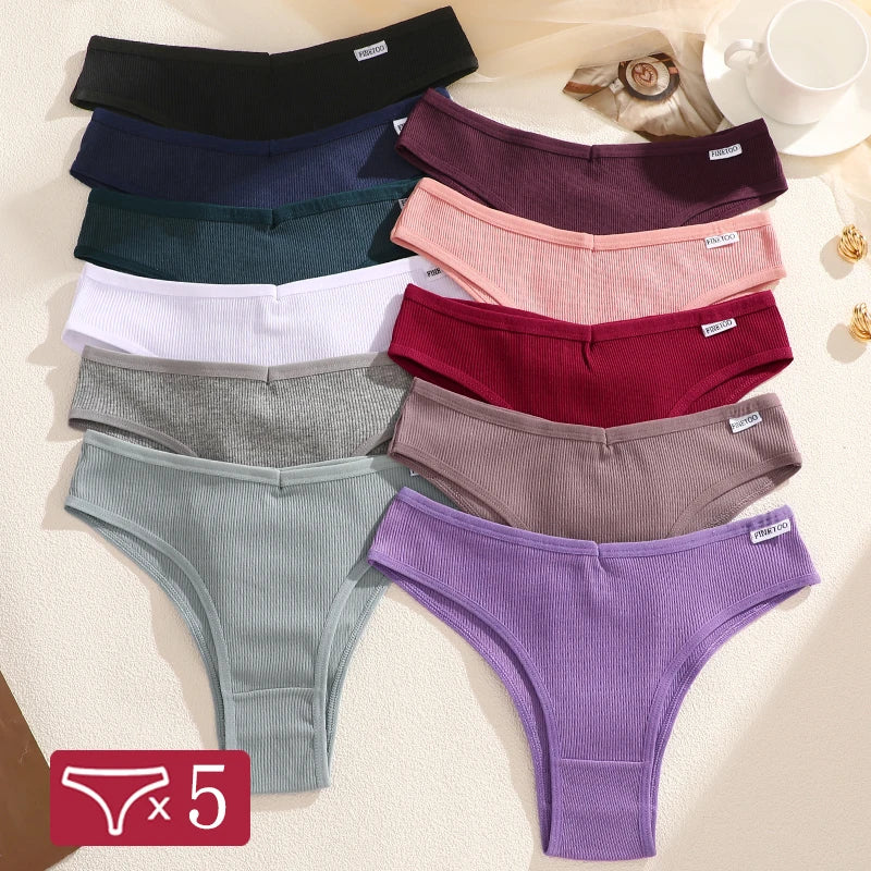 5Pcs/Set Women Cotton Brazilian Panties V Waist Female Underwear