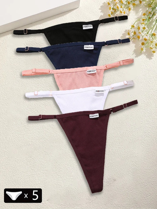5Pcs Women's Cotton Adjustable Waist Panties Sexy Thongs G-String