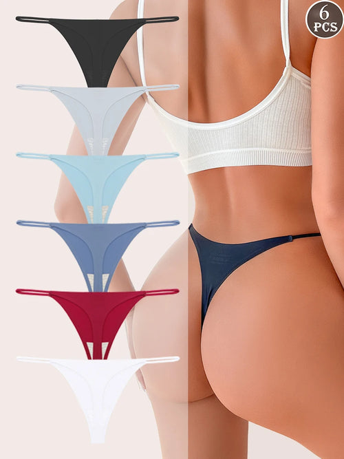 6PCS Seamless Thong Women Invisible Thin Strap Low Waist High Stretch