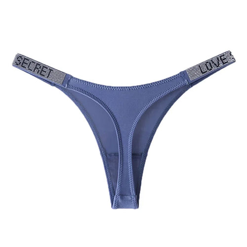 Low Waist Sexy Panties Women Thongs Rhinestones Letter Diamonds