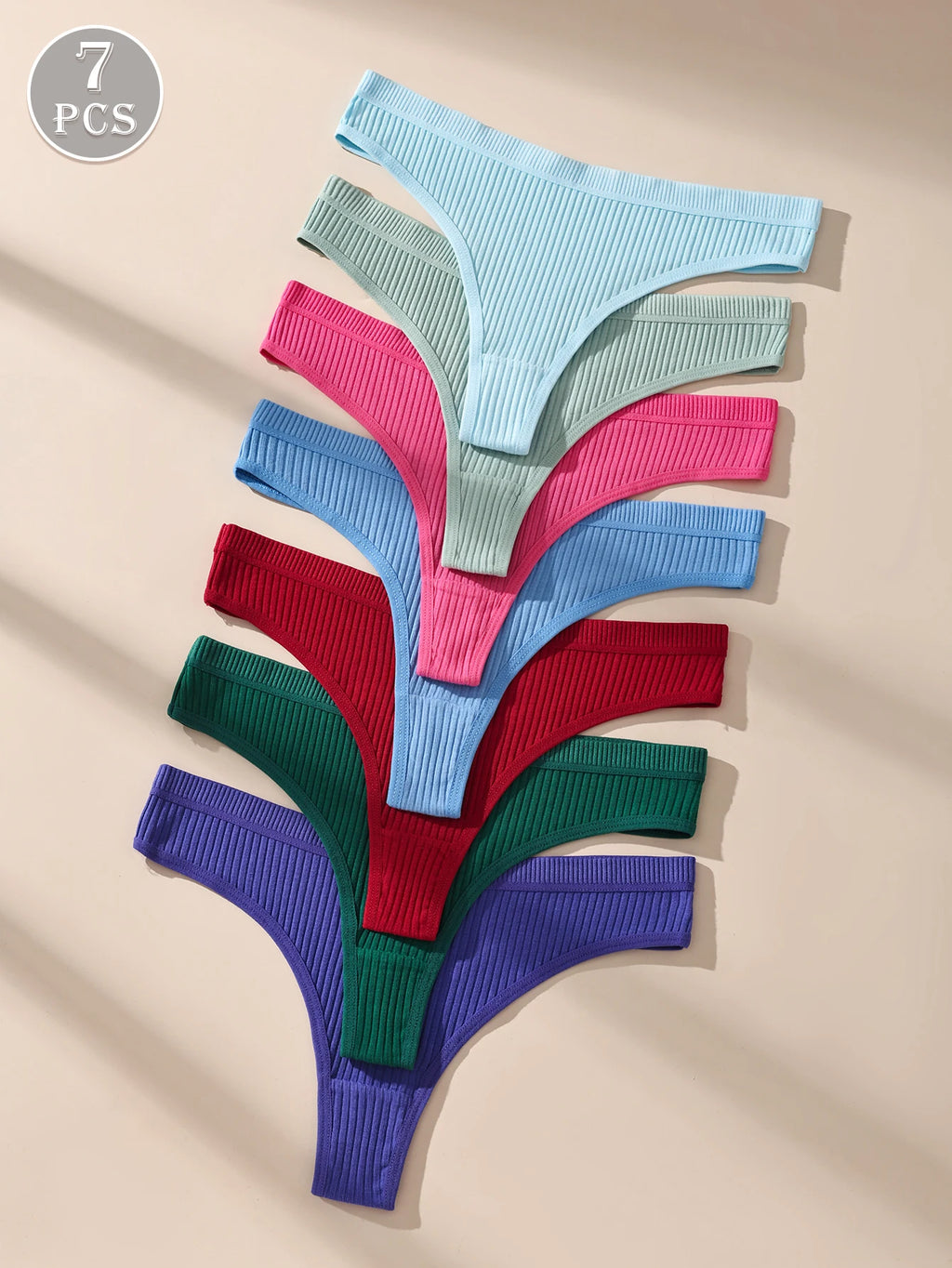 7Pcs/Set Women Thongs Cotton Panties Striped Underwear Sexy Underpants