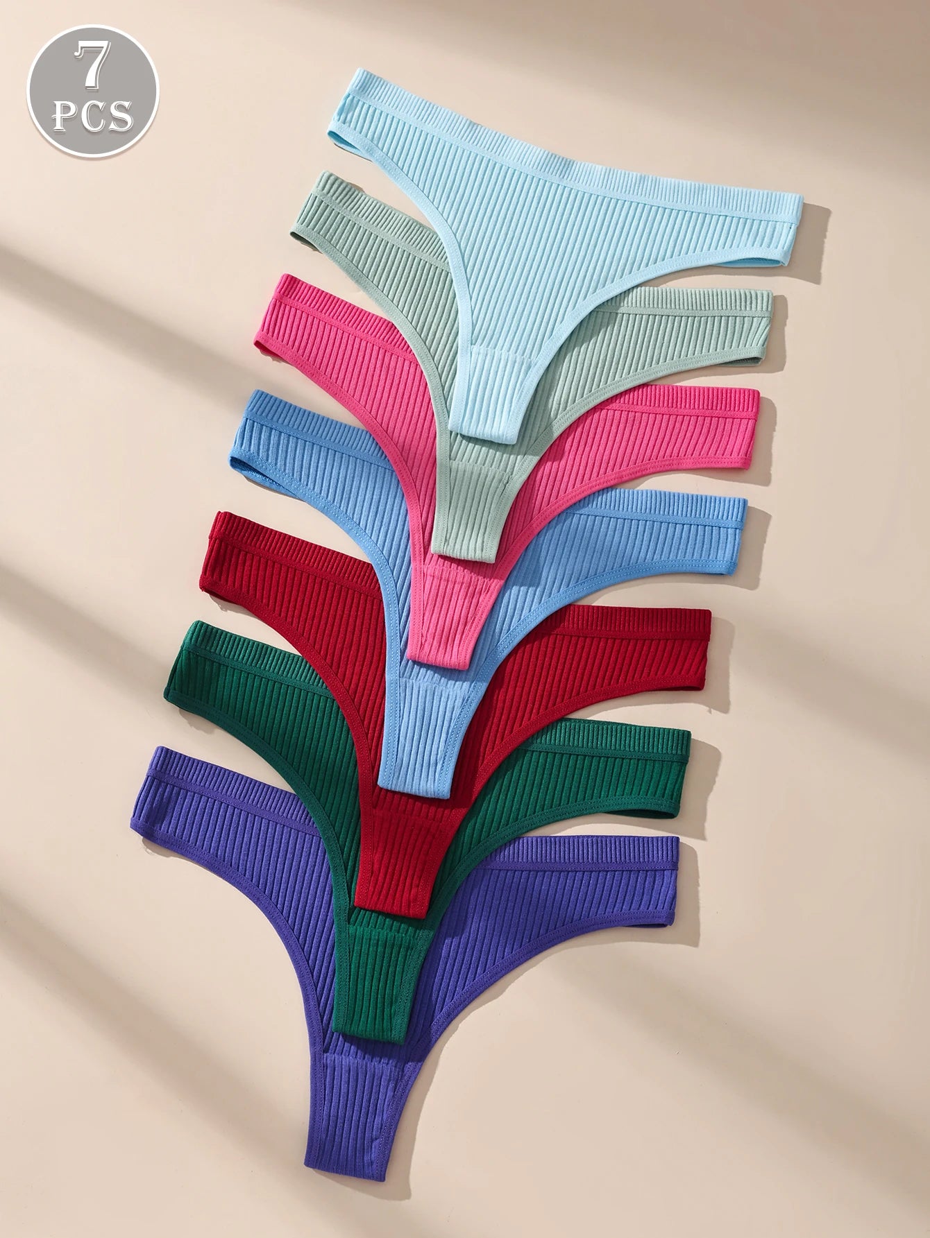 7Pcs/Set Women Thongs Cotton Panties Striped Underwear Sexy Underpants
