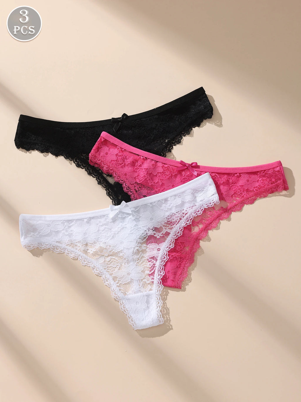 Awesomea 3Pcs Women’s Lace Bow Underwear – Soft Comfortable Low Waist