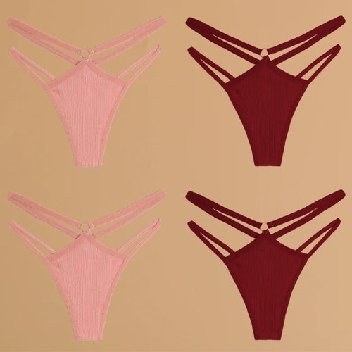 FINETOO 4Pcs Cotton Double Thin Belts Underwear for Women Sexy Low