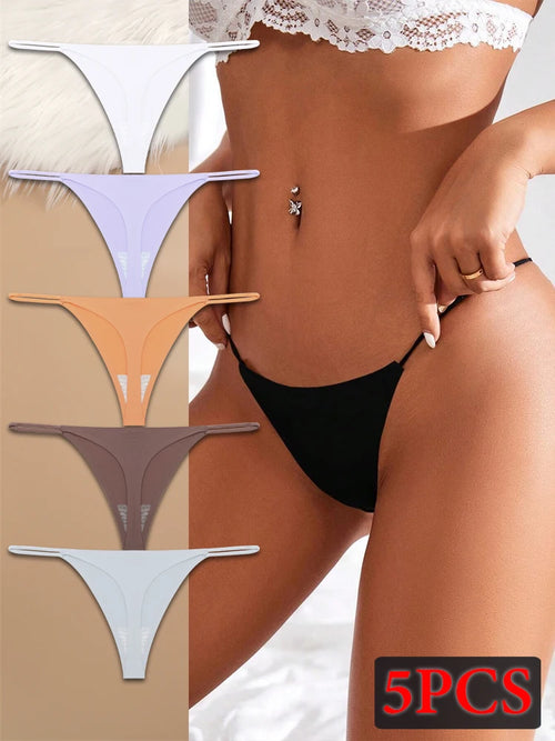 5PCS Seamless Underpants Women Ice Silk Thongs Sexy Low Waist Bikini