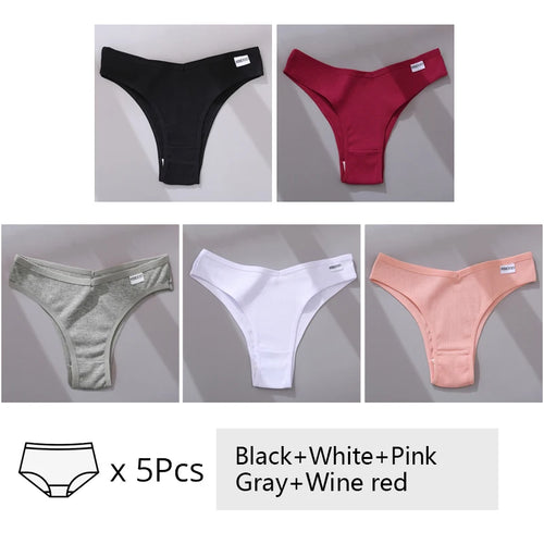 5Pcs/Set Women Cotton Brazilian Panties V Waist Female Underwear