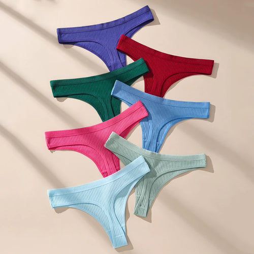 7Pcs/Set Women Thongs Cotton Panties Striped Underwear Sexy Underpants