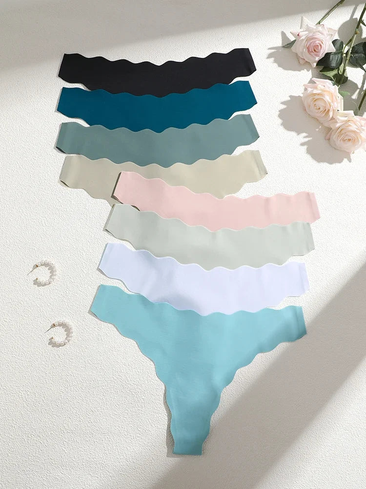 8Pcs Sexy Lingerie Women's Seamless Panties Ice Silk G-String Female