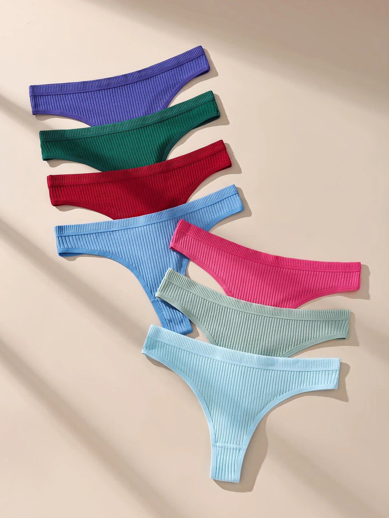 7Pcs/Set Women Thongs Cotton Panties Striped Underwear Sexy Underpants