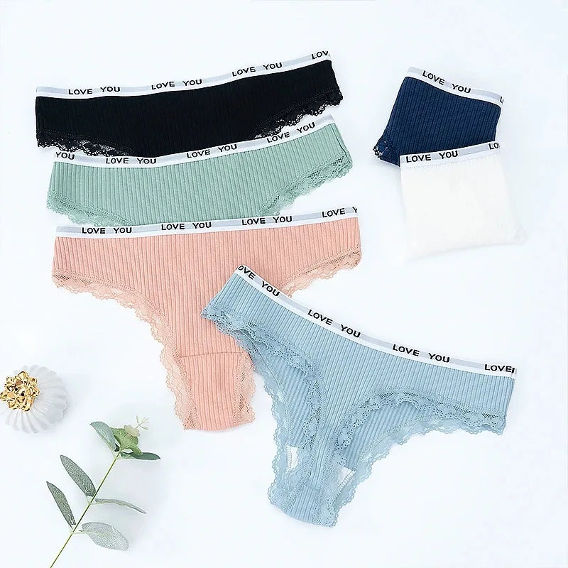 3Pcs/Lot Lace Thong Women's Tanga Low Waist Sexy Lingeries Cotton