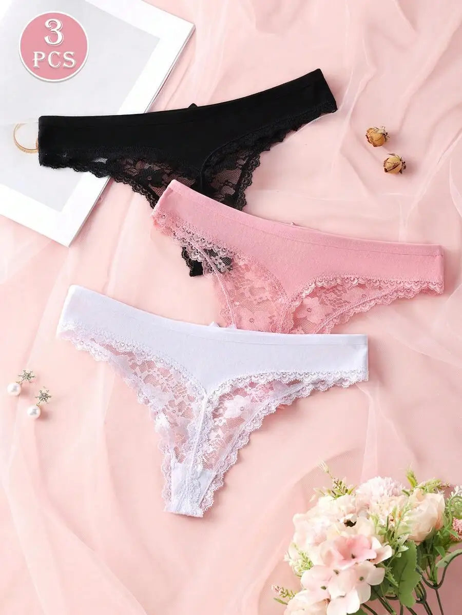 3Pcs Sexy Lace Women Thongs Transparent Women Panties Sexy Underwear