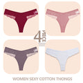 4PCS/Set Women Cotton Lace Panties Sexy V Waist Thongs Female