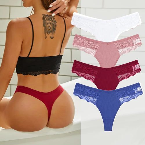 4PCS Cotton G-string Women Lingerie Sexy Lace Panties Thongs Femme