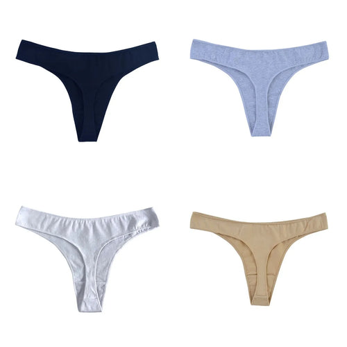 4Pcs/Set Cotton Thongs For Women Low Rise Panties Sexy G-String Female