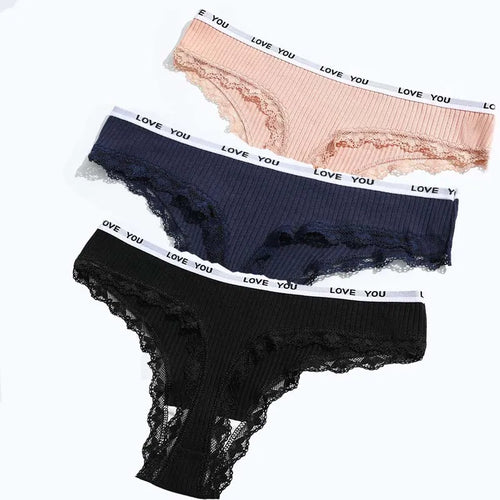 3Pcs/Lot Lace Thong Women's Tanga Low Waist Sexy Lingeries Cotton