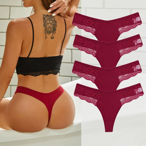 4PCS Cotton G-string Women Lingerie Sexy Lace Panties Thongs Femme