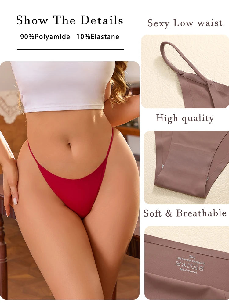 6PCS Seamless Thong Women Invisible Thin Strap Low Waist High Stretch