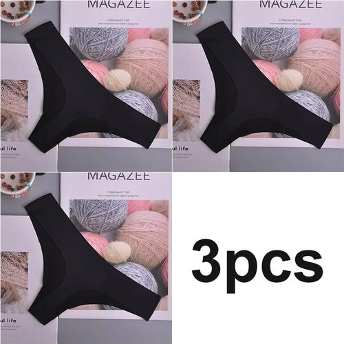 3PCS  Panties Women Ice Silk Underwear Low Waist V-Waist Briefs Cotton