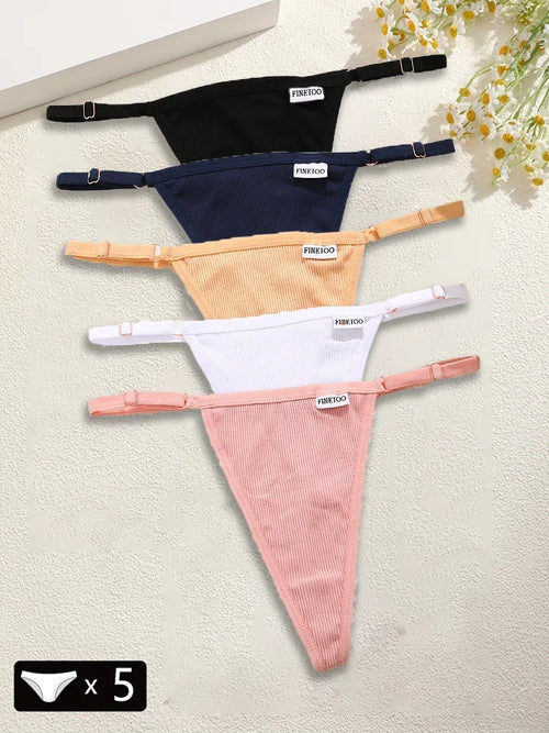 5Pcs Women's Cotton Adjustable Waist Panties Sexy Thongs G-String