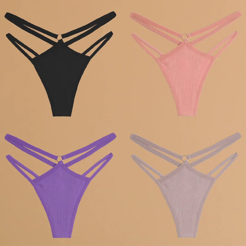 FINETOO 4Pcs Cotton Double Thin Belts Underwear for Women Sexy Low