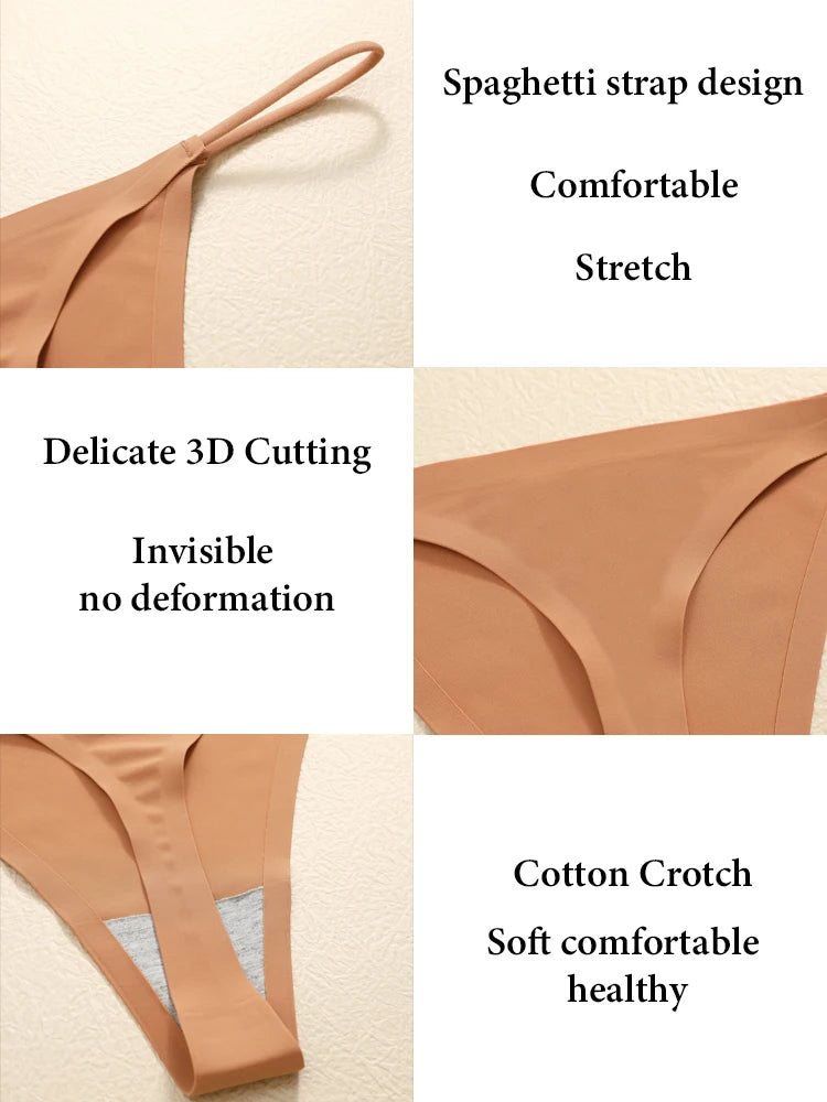 5PCS Seamless Underpants Women Ice Silk Thongs Sexy Low Waist Bikini