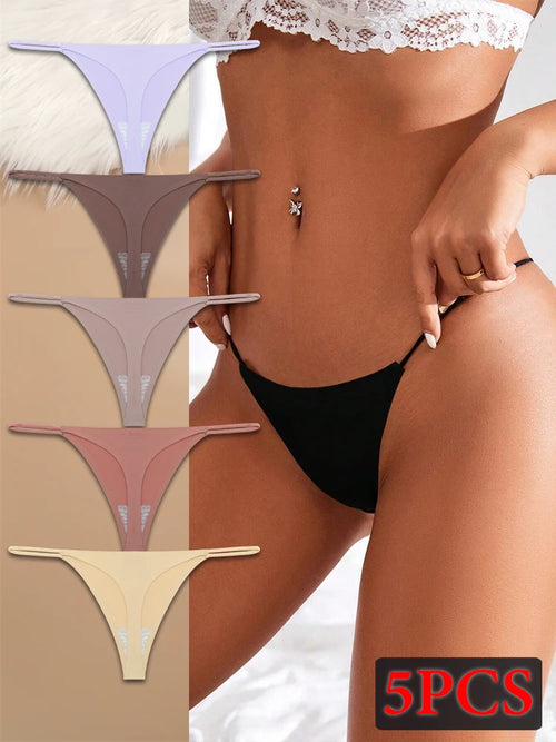 5PCS Seamless Underpants Women Ice Silk Thongs Sexy Low Waist Bikini