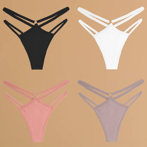 FINETOO 4Pcs Cotton Double Thin Belts Underwear for Women Sexy Low
