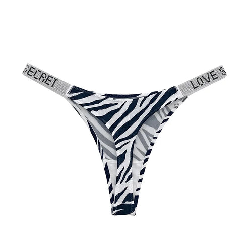 Low Waist Sexy Panties Women Thongs Rhinestones Letter Diamonds