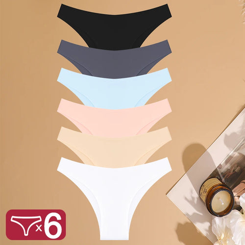 FINETOO 6Pcs/Set Ice Silk Seamless Underwear Low Waisted Brazilian