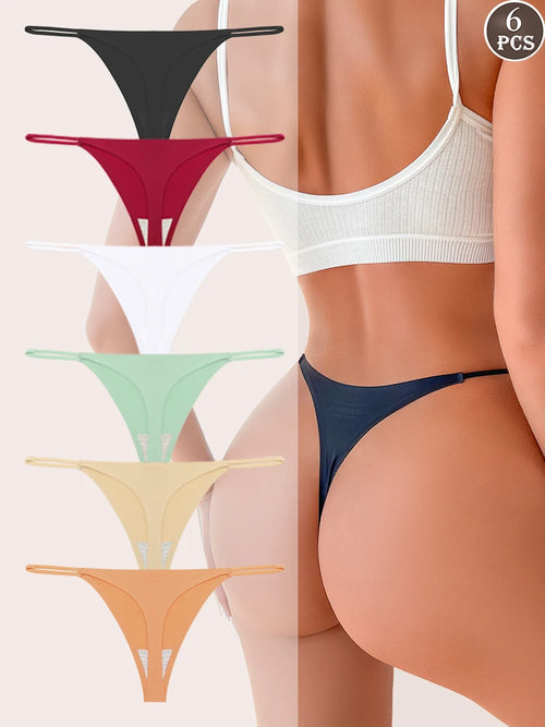6PCS Seamless Thong Women Invisible Thin Strap Low Waist High Stretch