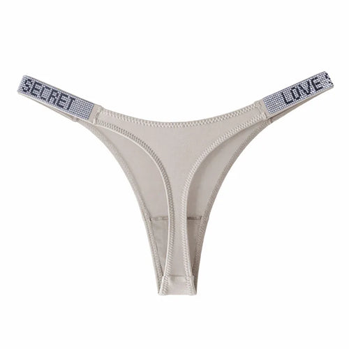 Low Waist Sexy Panties Women Thongs Rhinestones Letter Diamonds