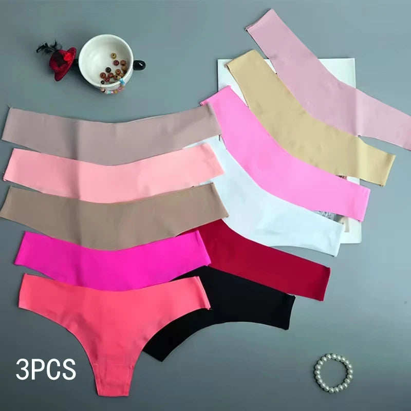3PCS  Panties Women Ice Silk Underwear Low Waist V-Waist Briefs Cotton