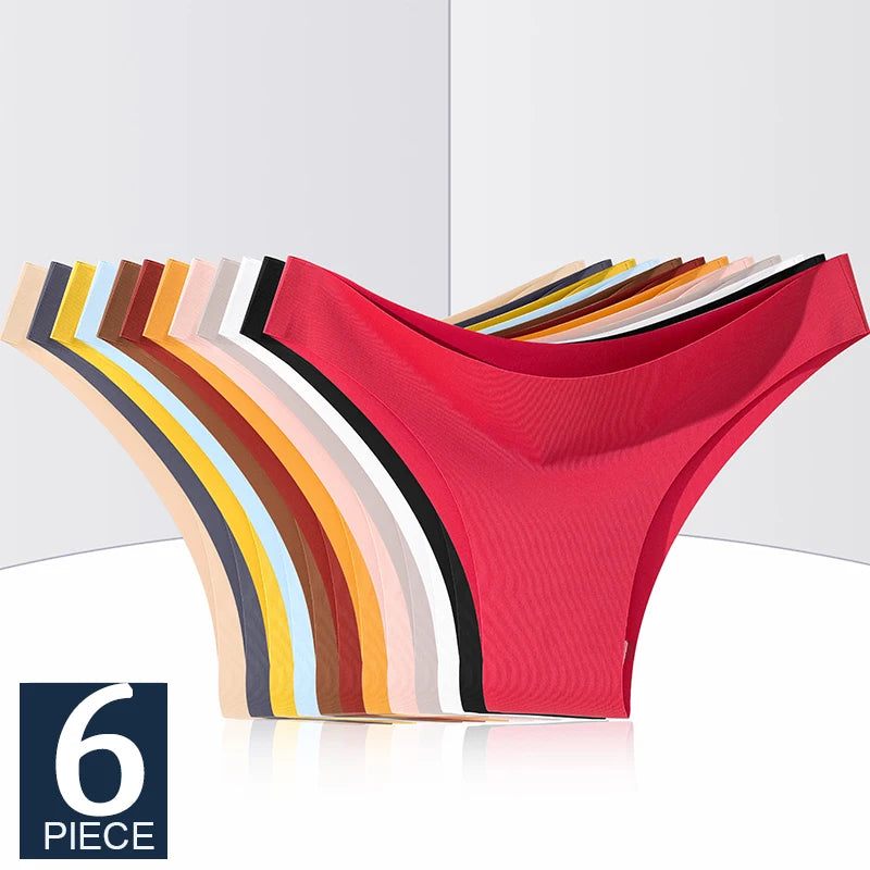 FINETOO 6Pcs/Set Ice Silk Seamless Underwear Low Waisted Brazilian