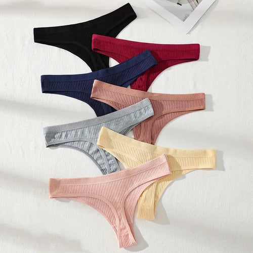 7Pcs/Set Women Thongs Cotton Panties Striped Underwear Sexy Underpants
