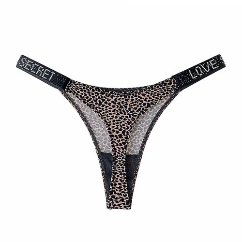 Low Waist Sexy Panties Women Thongs Rhinestones Letter Diamonds