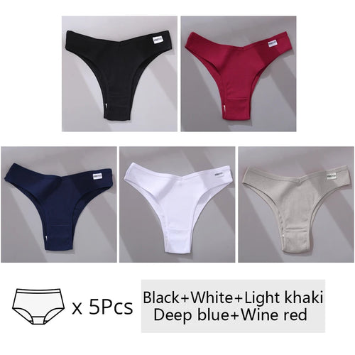 5Pcs/Set Women Cotton Brazilian Panties V Waist Female Underwear