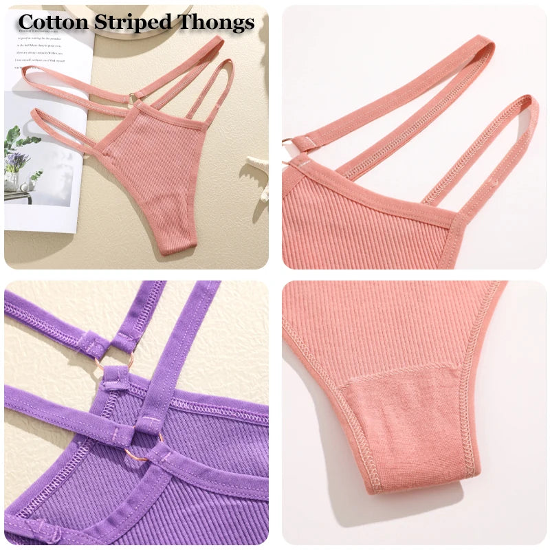 FINETOO 4Pcs Cotton Double Thin Belts Underwear for Women Sexy Low