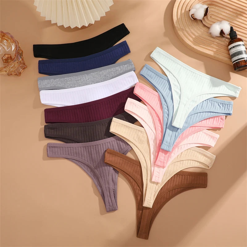 7PCS Women Cotton Striped Thongs Underwear Low Waist G-String Panties