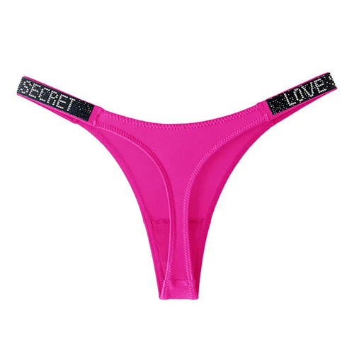 Low Waist Sexy Panties Women Thongs Rhinestones Letter Diamonds