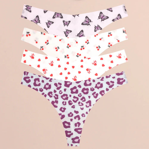 FINETOO 4Pcs Ultra Soft Underwear For Women Sexy Graphic Print