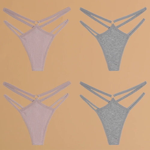 FINETOO 4Pcs Cotton Double Thin Belts Underwear for Women Sexy Low