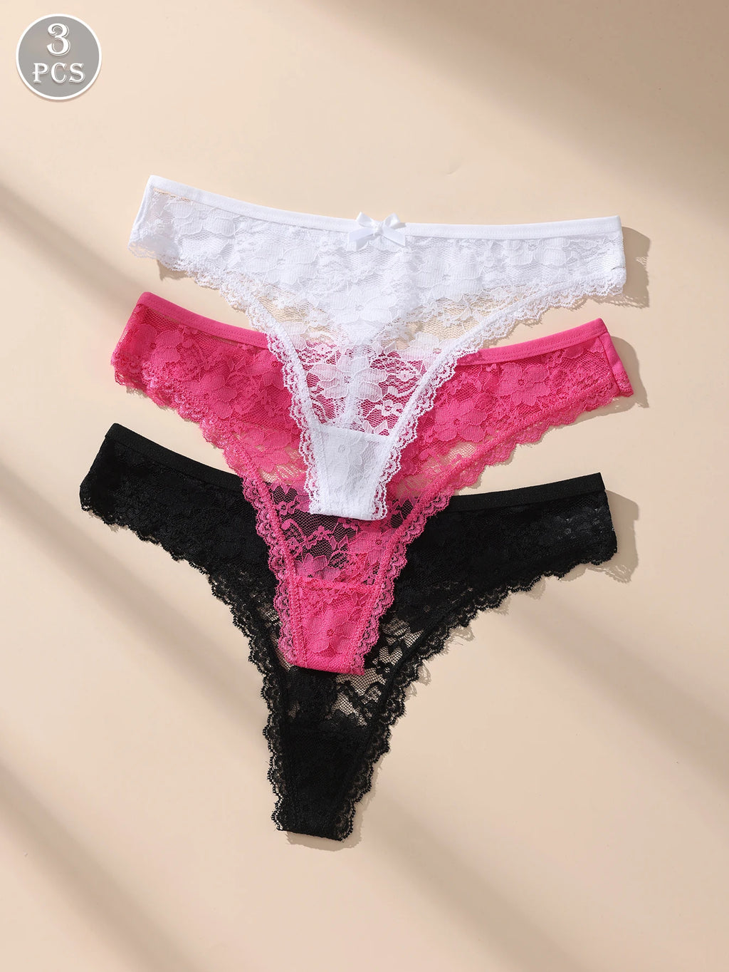 Awesomea 3Pcs Women’s Lace Bow Underwear – Soft Comfortable Low Waist