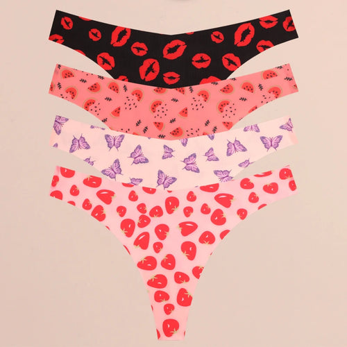 FINETOO 4Pcs Ultra Soft Underwear For Women Sexy Graphic Print