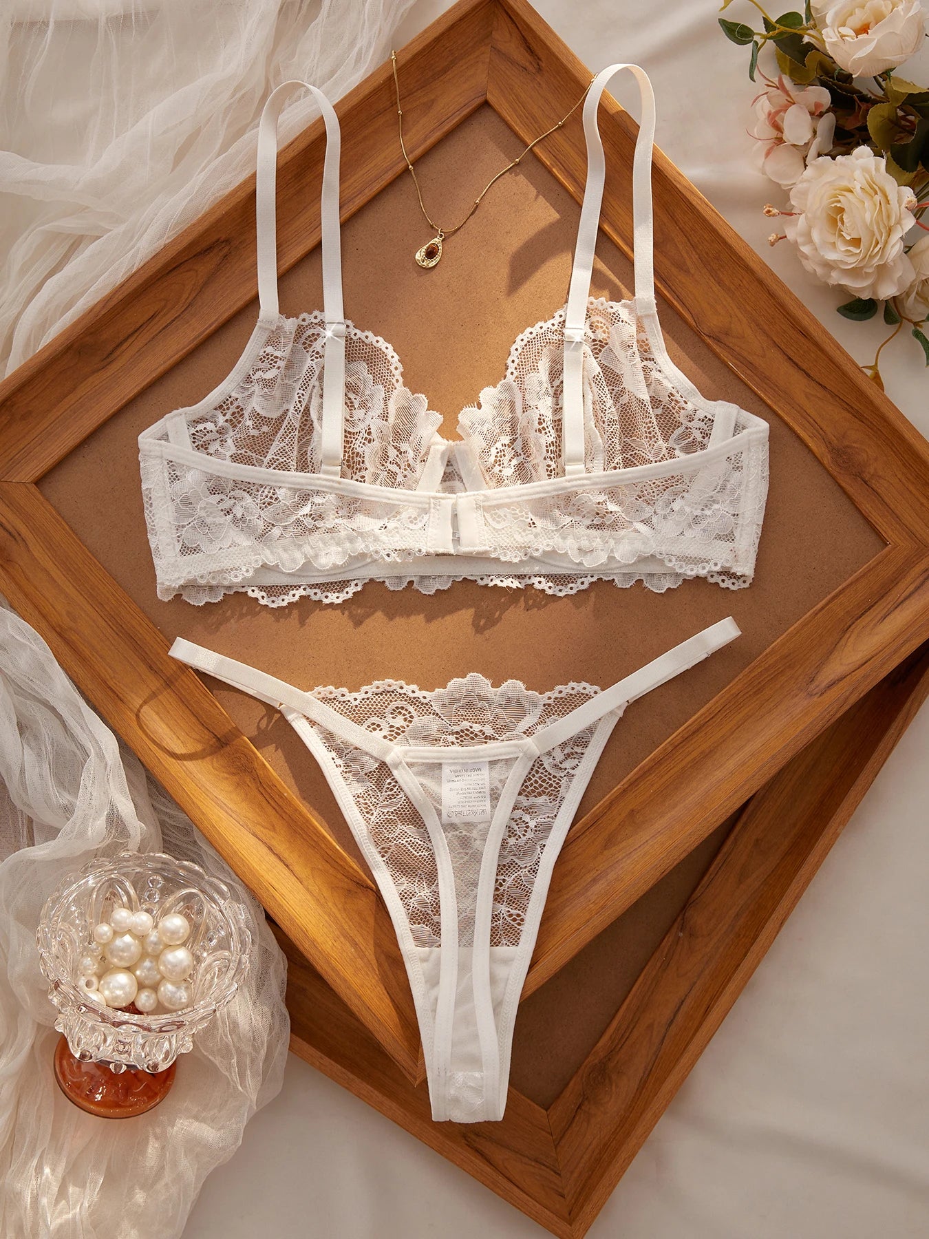 Sexy Lace Floral Underwear Set Women's Ultra-Thin Bra Set 2-Piece Bra