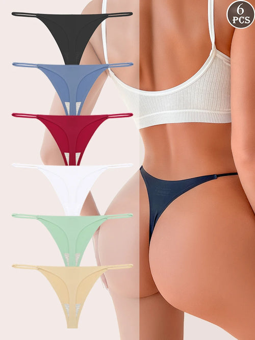 6PCS Seamless Thong Women Invisible Thin Strap Low Waist High Stretch